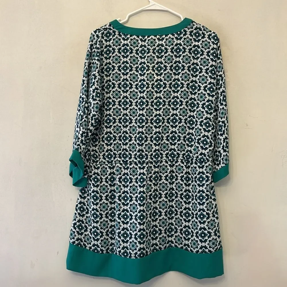Crescent Allium green white patterned tie waist tunic Size S New